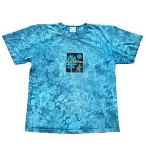 Vintage’00 Cactus Bay Teal Tie-Dye Southwestern USA Made Desert Lizard T Shirt M
